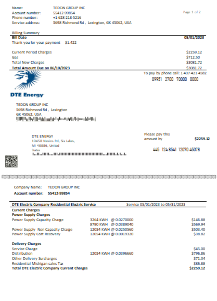 DTE Energy utility business bill SCR page 1 PSD template